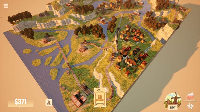 Part of a large level in Station To Station, a map with many cliffs and waterways to traverse with rail tracks