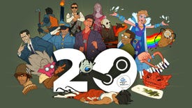 An illustration of characters from Valve games celebrating Steam's 20th anniversary.
