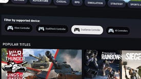 Buttons on the Steam marketplace allowing games to be filtered by support for different controllers including the Xbox Controller, PlayStation DualShock and DualSense