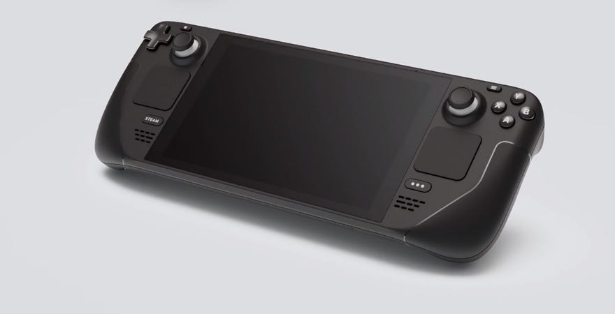 An image of the Steam Deck, Valve's new handheld PC gaming device.