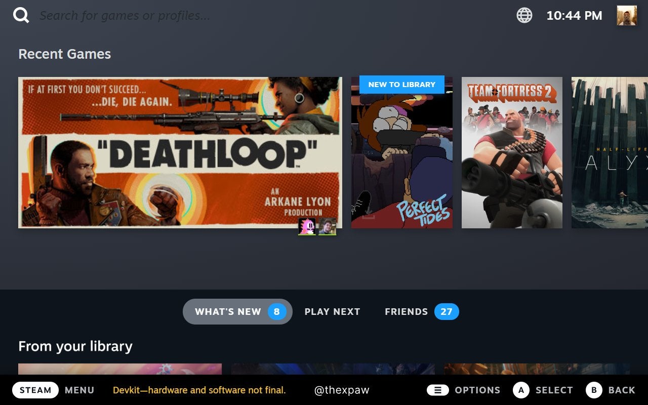 An alleged screenshot of the Steam Deck UI, seemingly originating from a dev kit leak.