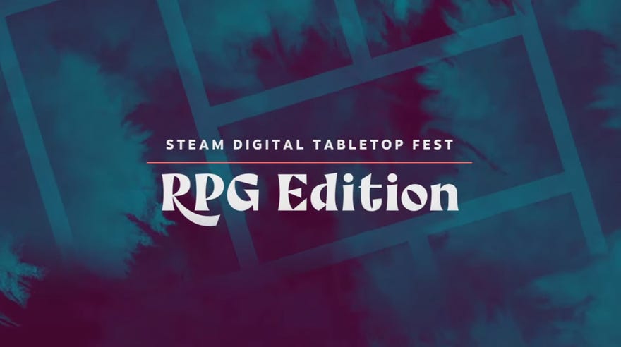Text over a purple and blue tie-dye background reading "Steam Digital Tabletop Fest RPG Edition"