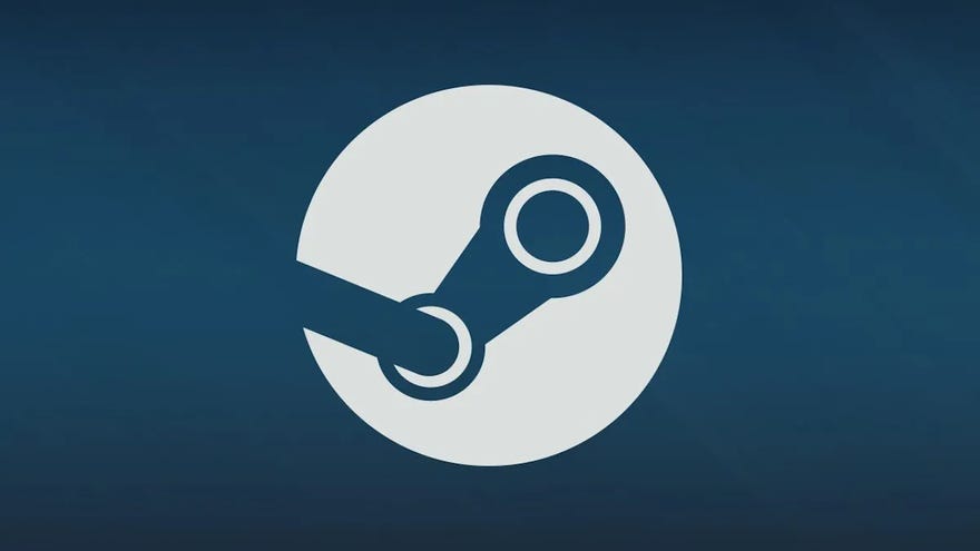 The Steam logo on a dark blue background