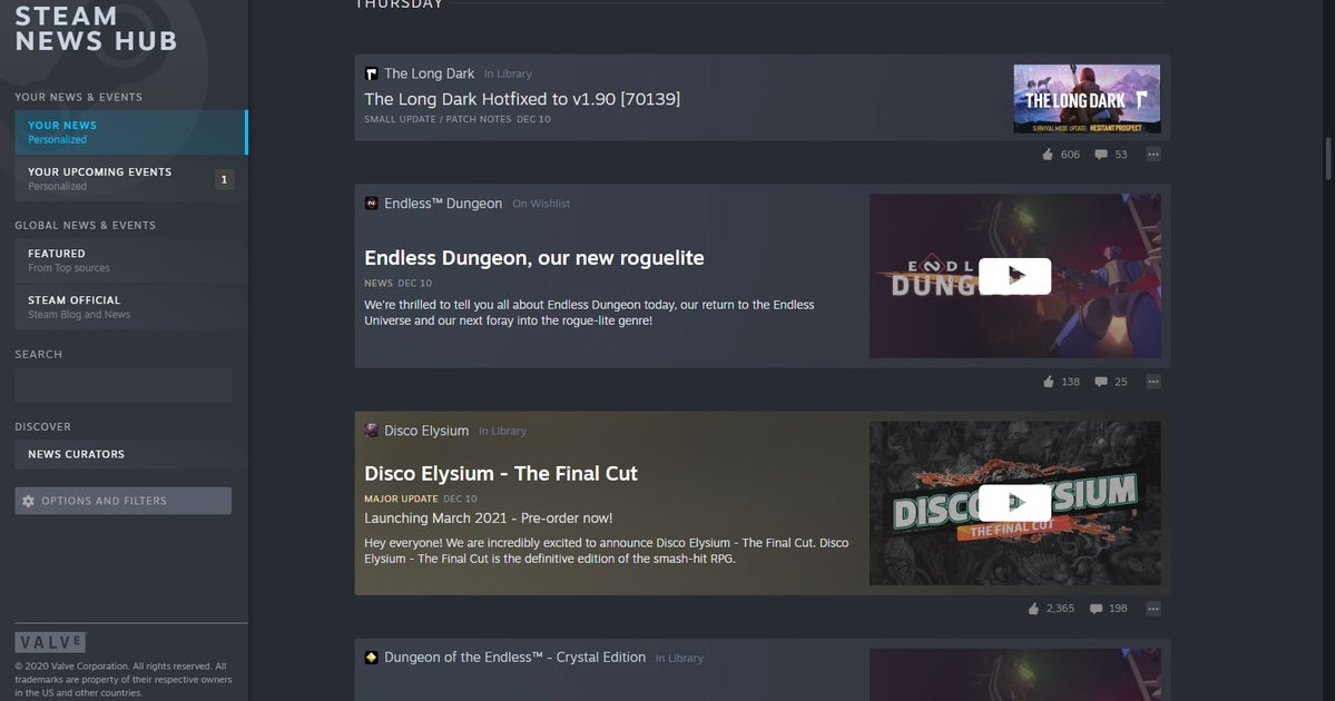 The Steam News Hub is now officially live | Rock Paper Shotgun