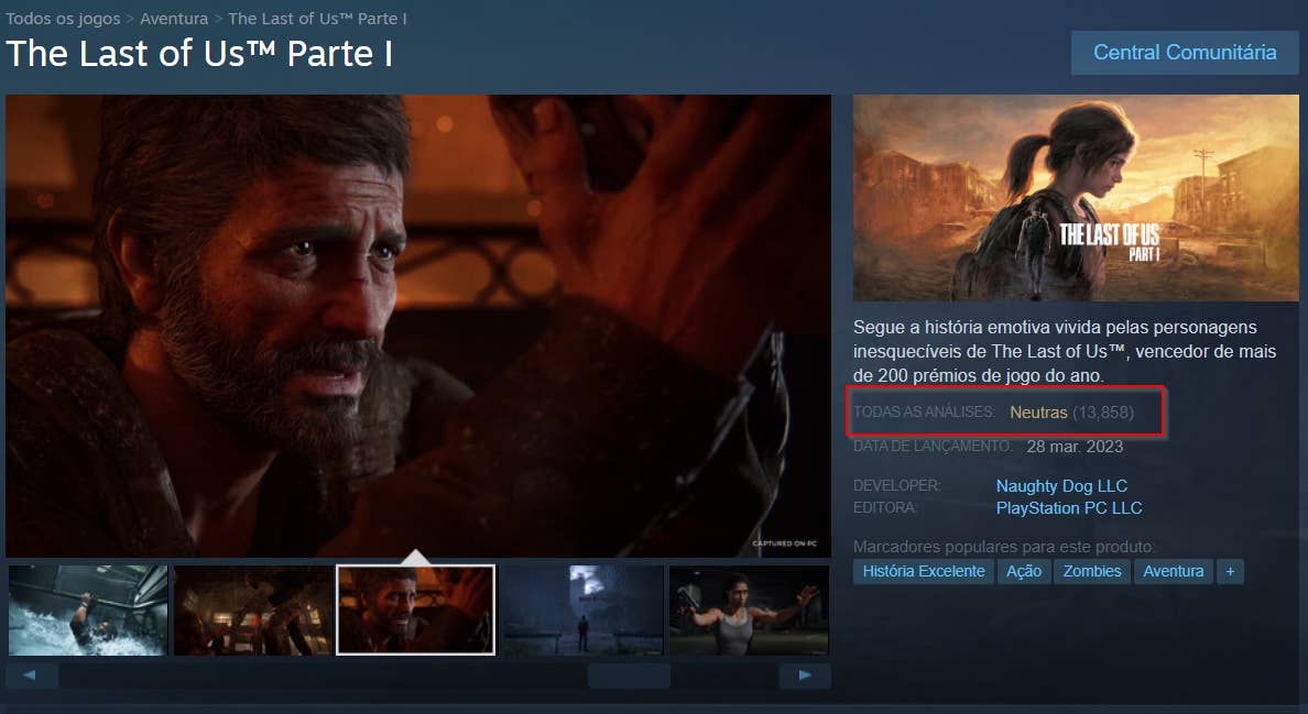 Feedback mais positivo a The Last of Us PC no Steam