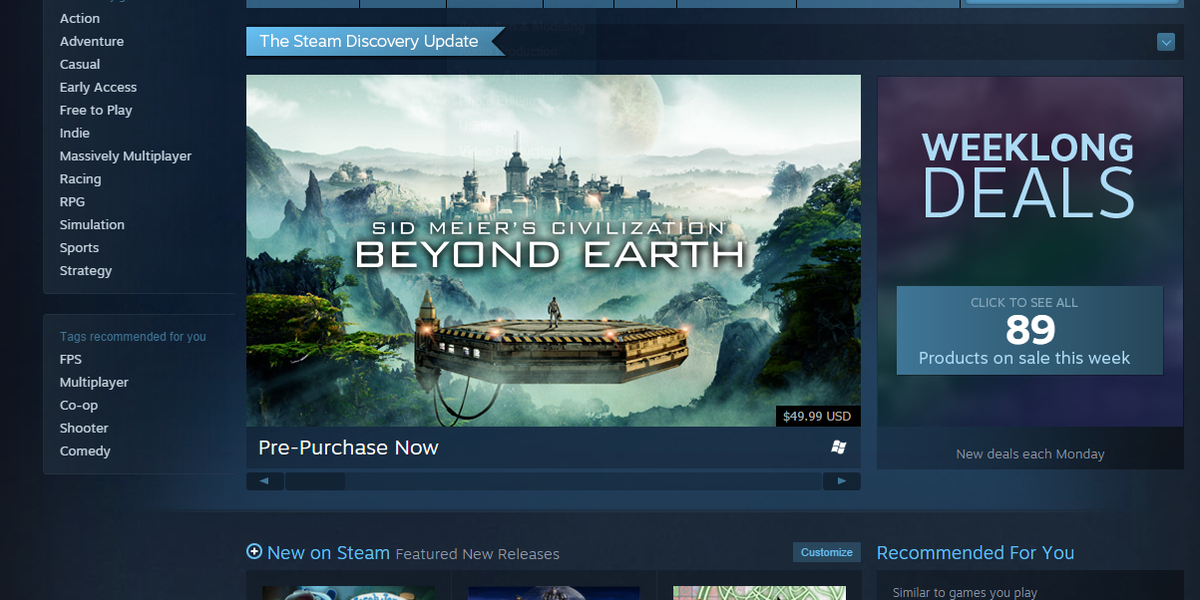 Steam's new store page boosts discovery and personalisation options