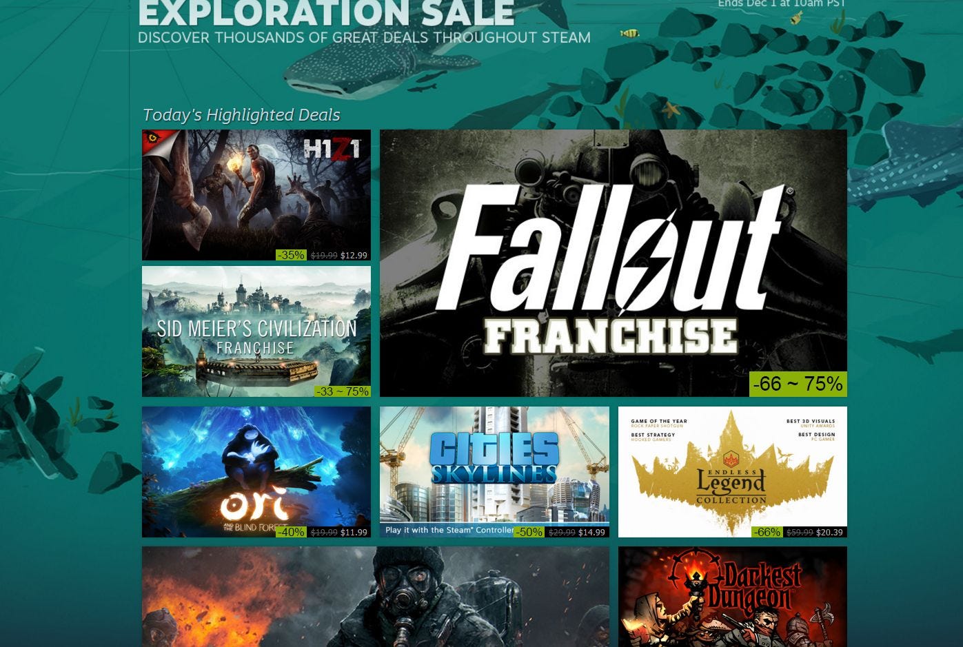 The Exploration Sale is live on Steam save money through December 1