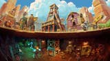 Panorama of cartoon Steamworld Build environments above and below ground