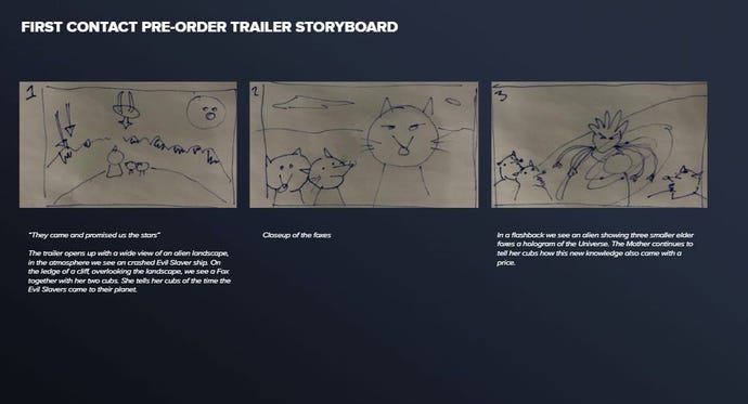 Part of the storyboard for the pre-order trailer for the Stellaris First Contact