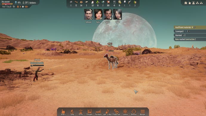 A survivor shoots a zebra camel in a desert planet in Stranded Alien dawn