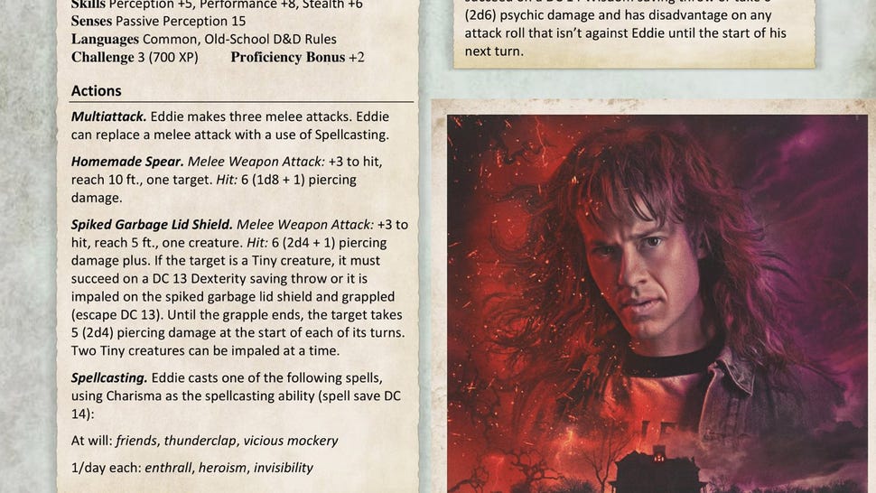 A PDF of a D&D 5E character sheet for Stranger Things character Eddie Munson.
