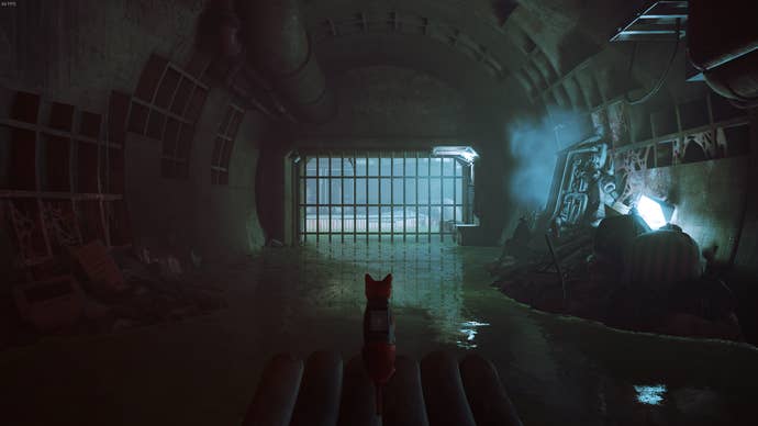 The Outsider of Stray, a cat, is on Momo's boat in The Sewers, alongside B12.