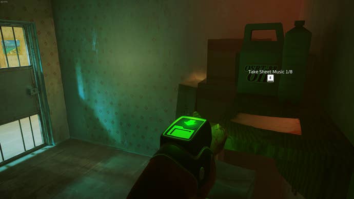 The Outsider, a cat, looks at some Sheet Music in the utility room of Momo's Flat, in The Slums of Stray.