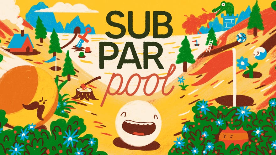 Artwork for Subpar Pool, showing a colourful scene with smiling golf balls