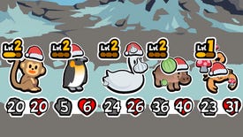 A monkey, penguin, swan, hippo, and scorpion lined up to battle in a Super Auto Pets screenshot.