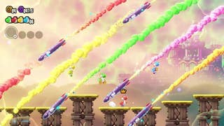 Four Yoshis in a minigame in Super Mario Bros. Wonder