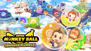 Super Monkey Ball Banana Rumble key art showing various monkeys in plastic balls facing off against one another.