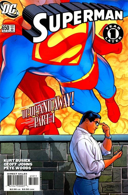 Clark walks by a Superman poster