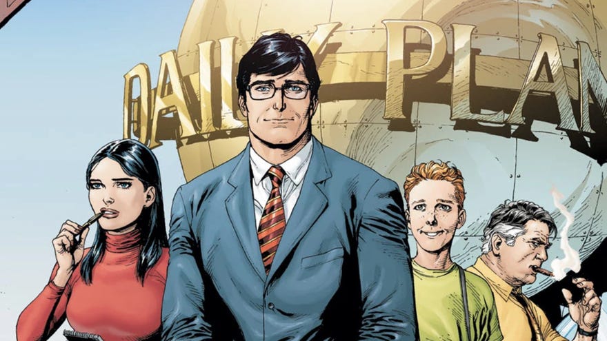Clark Kent with the Daily Planet staff