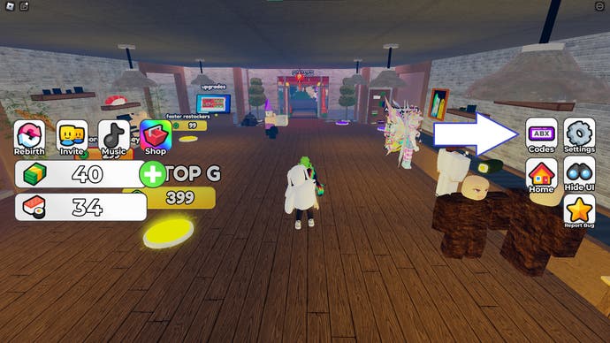A screenshot of Make Sushi and Prove Dad Wrong in Roblox showing the game's codes button.
