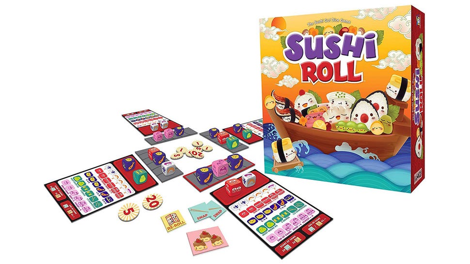 Sushi Roll family board game box and gameplay layout