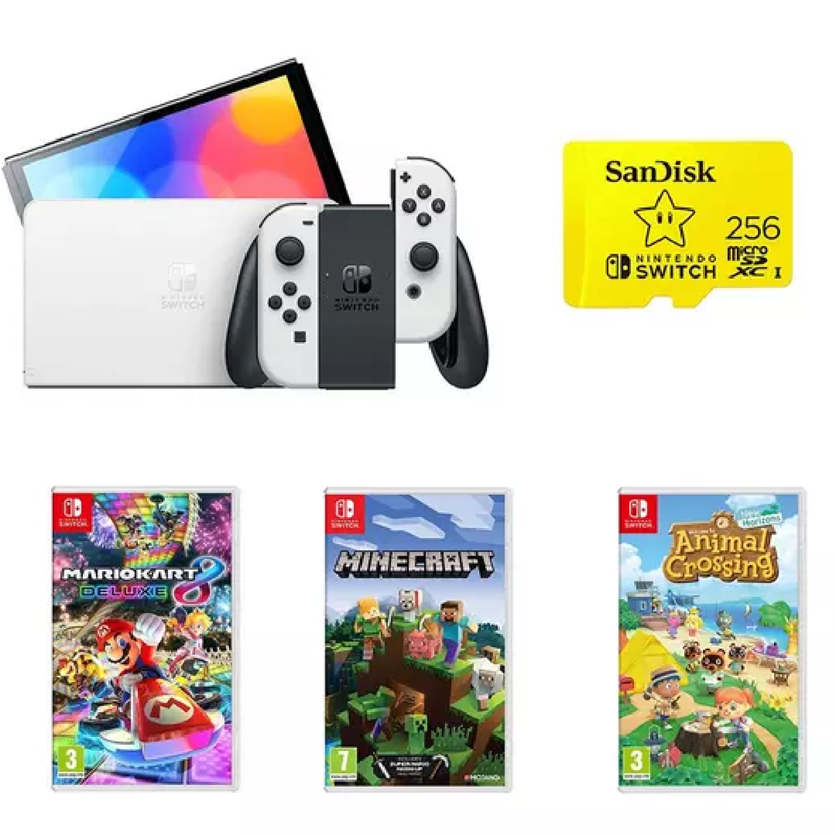 Net this Switch OLED bundle with three games and a 256GB SD Card