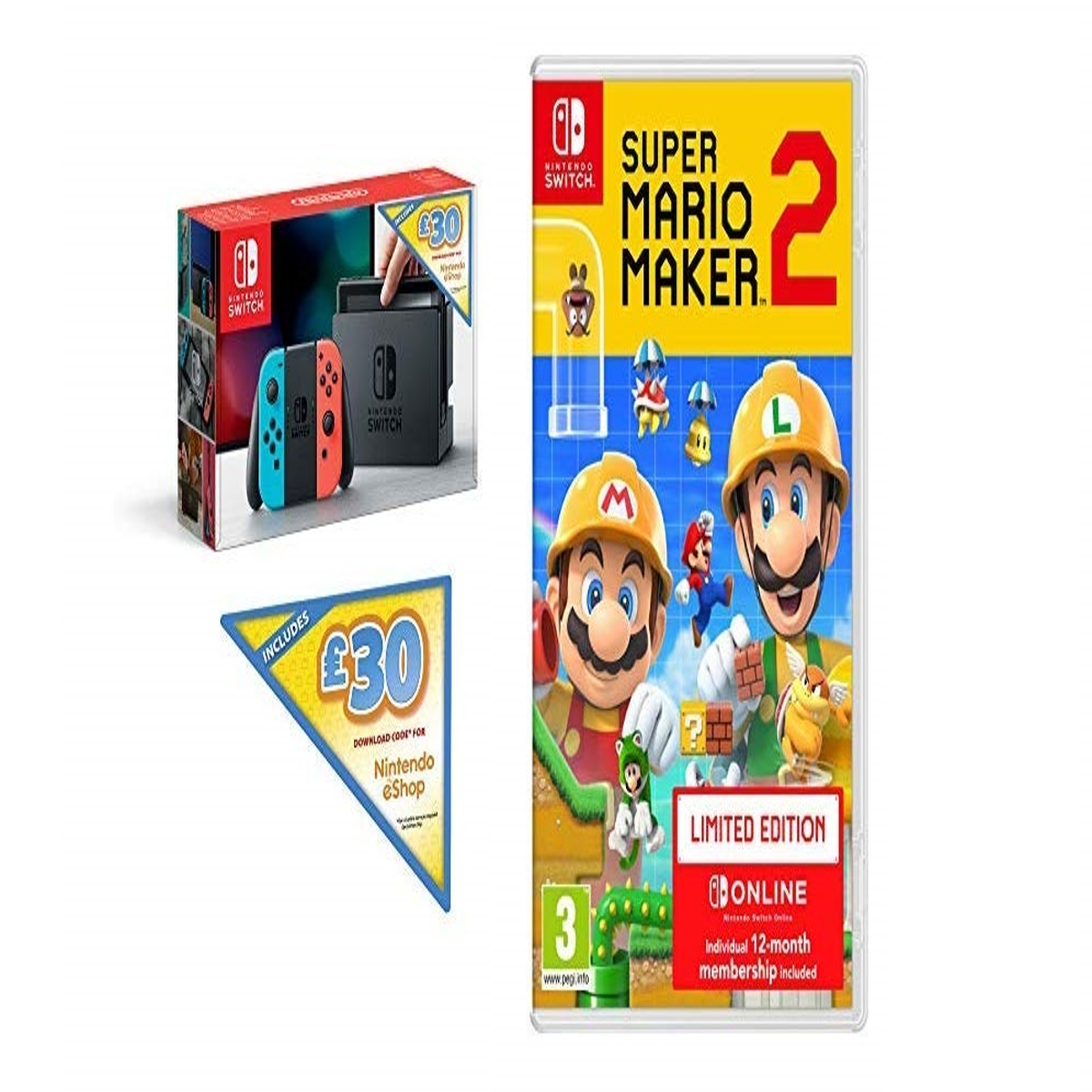 This Nintendo deal £300 Switch eShop just months\' for 12 Mario £30 Online 2, includes voucher Maker Switch a and