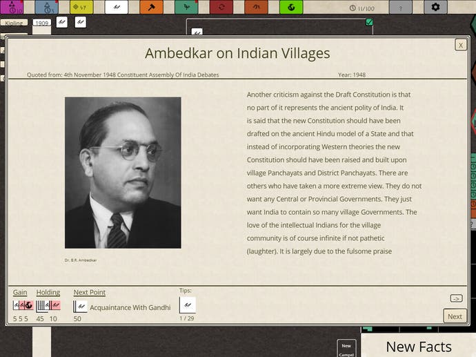An info screen from Nikhil Murthy's Syphilisation, with some insight from the reformer Bhimrao Ramji Ambedkar on Indian villages.