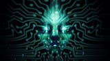 A close-up of Shodan's face - the AI enemy from System Shock. The image is black with green computery signals clustering together to make a glowing, feminine face.