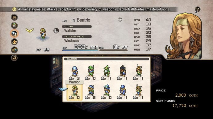 A mercenary hiring screen from Tactics Ogre: Reborn