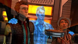 Rhys, Jack, and Fiona in a Tales From The Borderlands screenshot.