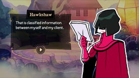 A red cloaked character holds up some papers in Tangle Tower