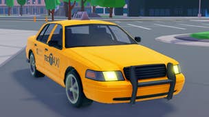 A classic New York-style yellow taxi in the Roblox game Taxi Boss.