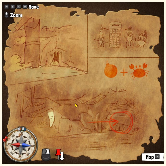 A treasure map in Tchia, marking the location of a Treasure Chest somewhere in the world.