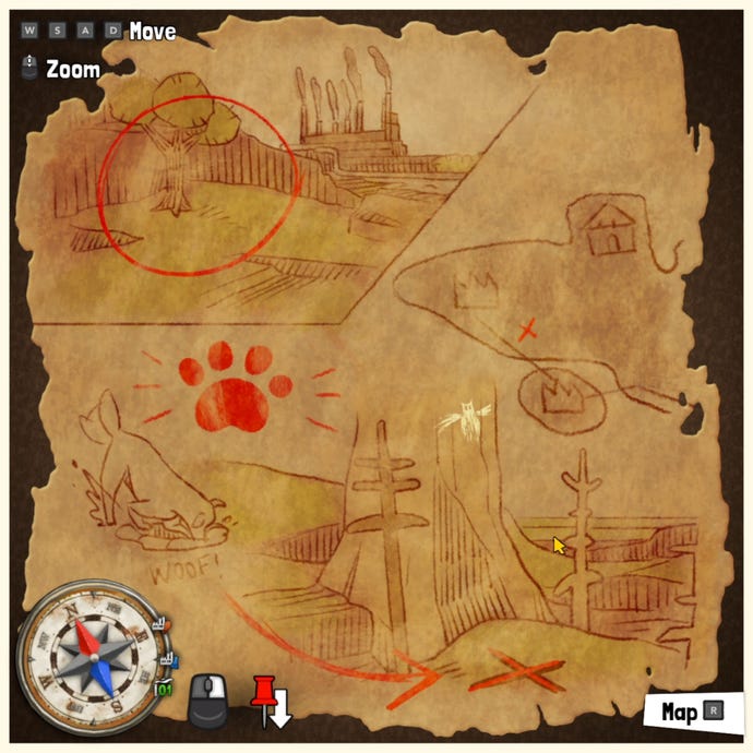 A treasure map in Tchia, marking the location of a Treasure Chest somewhere in the world.