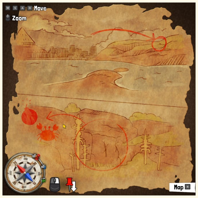 A treasure map in Tchia, marking the location of a Treasure Chest somewhere in the world.