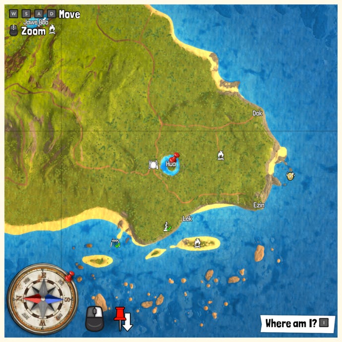 Part of the Tchia map with a pin marking the location of a Treasure Chest.