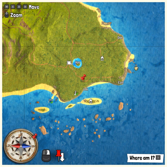 Part of the Tchia map with a pin marking the location of a Treasure Chest.