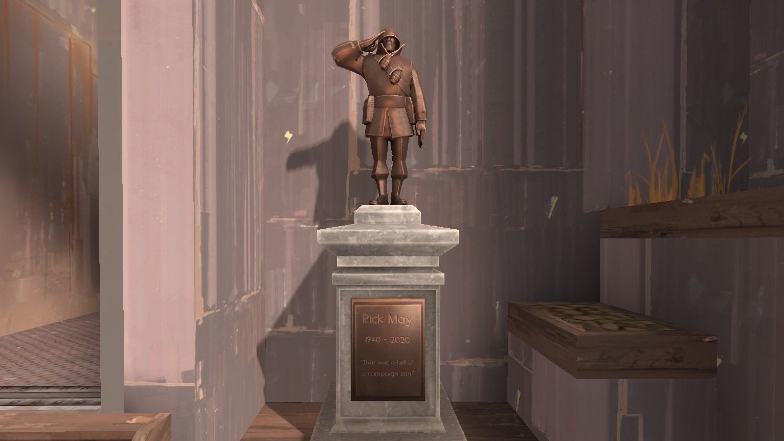 Tributes to Soldier voice actor Rick May appear across Team Fortress 2