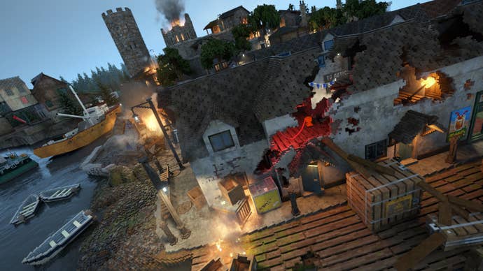 Screenshot of building destruction