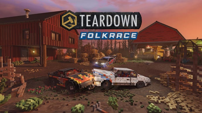 Im Folkrace DLC von Teardown prallen zwei Autos aufeinander.