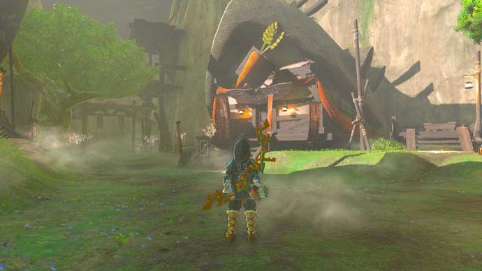 Link approaching a shop in Kakariko Village in The Legend of Zelda: Tears of the Kingdom.