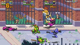 April, Donatello, and Raphael fight Foot Clan members in front of some caged monkeys in Teenage Mutant Ninja Turtles: Shredder's Revenge