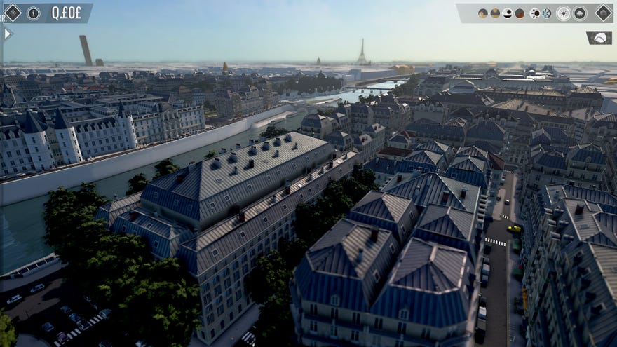 A screenshot of a digital recreation of Paris, built inside the city management game The Architect: Paris.