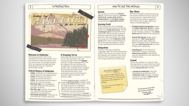 Page Spread from The Bloom adventure for Liminal Horror