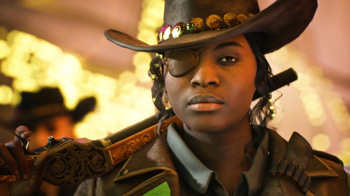A close-up of a player's face in a cinematic trailer for The Finals.