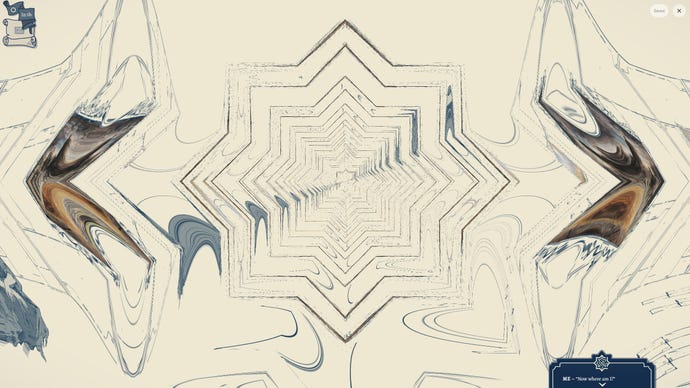 Erkunden Sie ein Kunstlabyrinth am Ende der Zeit in einem Screenshot von The Forever Labyrinth.