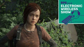 Ellie from The Last Of Us Part 1 on PC, with the square EWS podcast logo on the top right corner