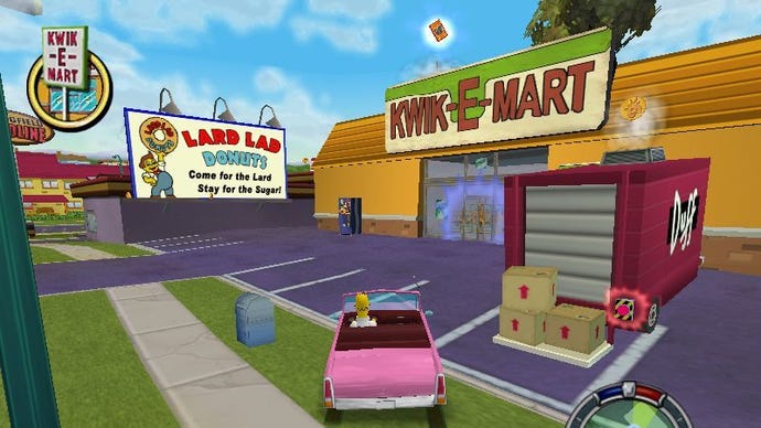 Homer s'approchant du Kwik-E-Mart dans Les Simpsons : Hit & Run