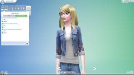 A screenshot of The Sims 4's new sexual orientation options, alongside a female Sim wearing jeans and a denim coat.
